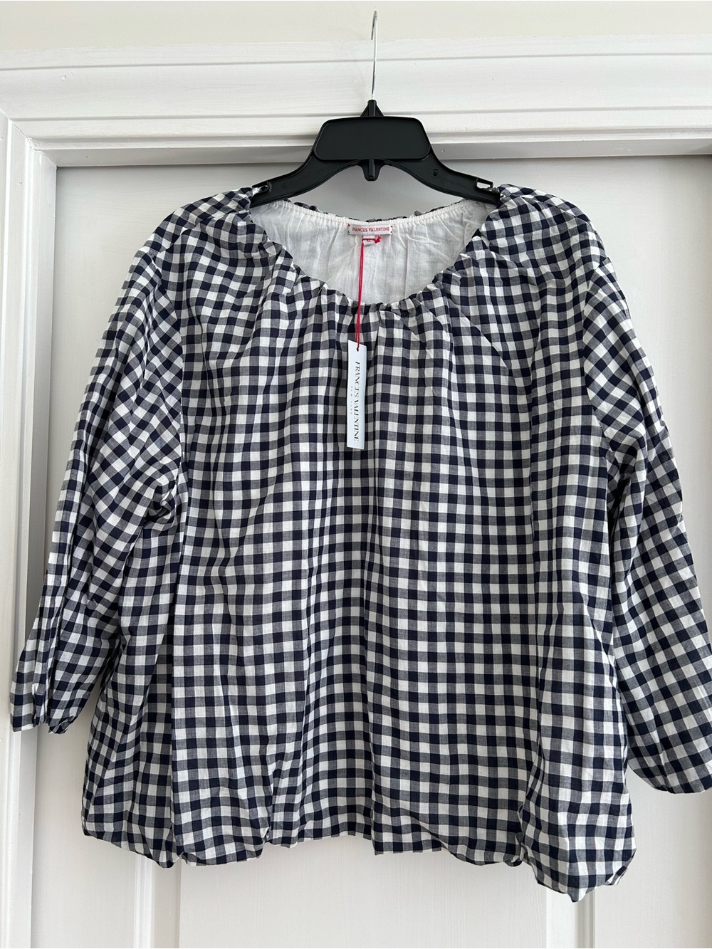 Frances Valentine Navy & White Gingham Peasant Blouse